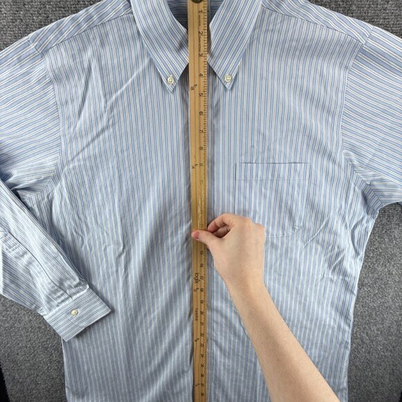 Brooks Brothers Regent Striped Cotton Non-Iron 16.5 35 Button-Down Blue Pocket - Picture 3 of 13